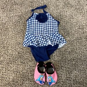 Old Navy 2T swimsuit with toddler size 5 mermaid water shoes